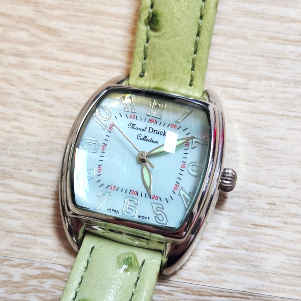 Marcel Druck Collection Green Leather Strap Watch